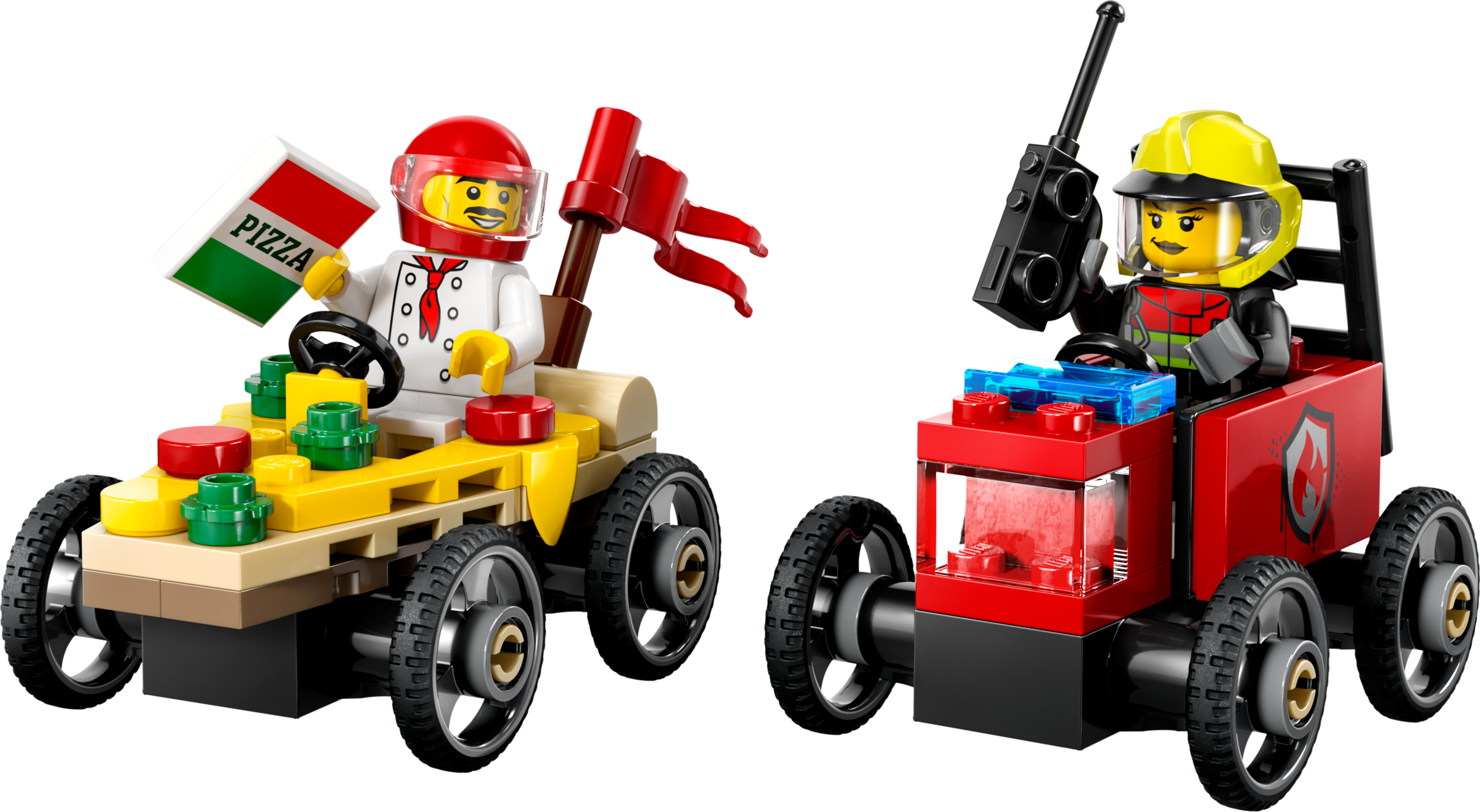 LEGO set 60458-1 Pizza vs. Fire Truck Race Car Pack - Image 1