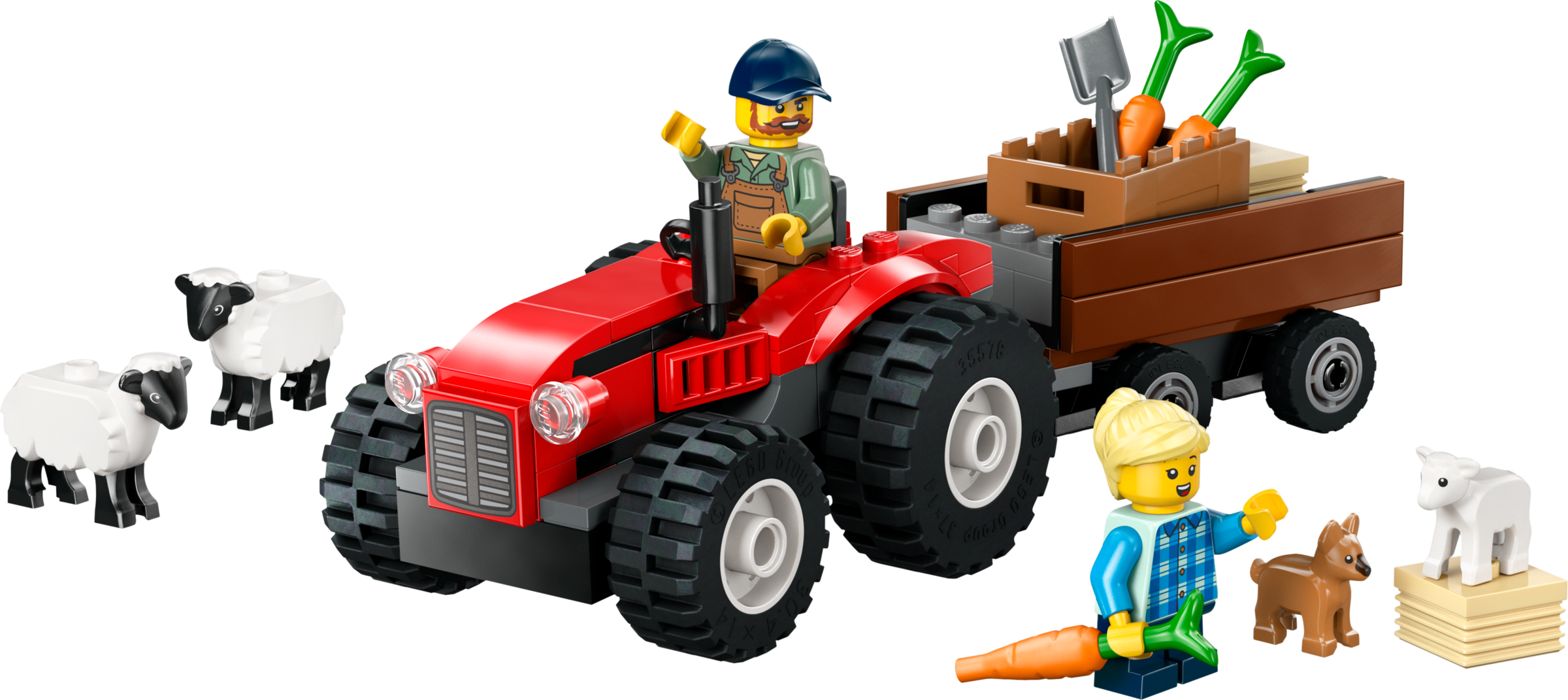 LEGO set 60461-1 Red Farm Tractor with Trailer & Sheep - Image 1