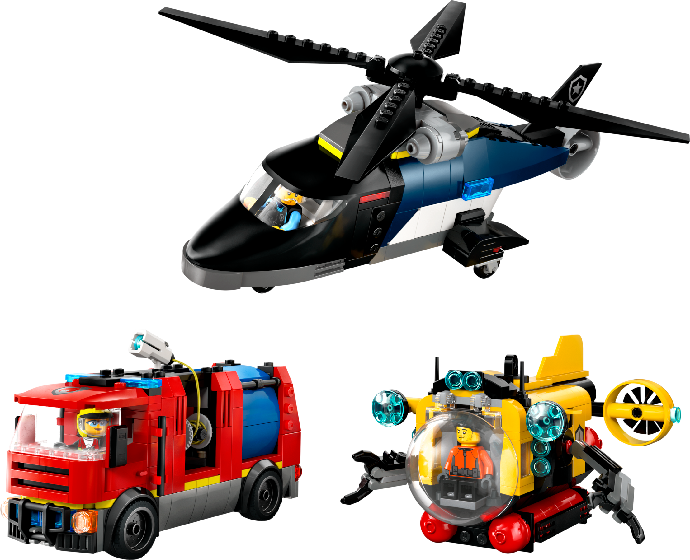 LEGO set 60462-1 Helicopter, Fire Truck & Submarine Remix - Image 1